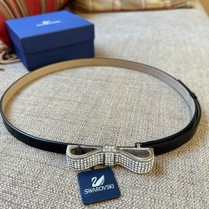 Swarovski Skinny Leather Belt with Rhinestones Bow
